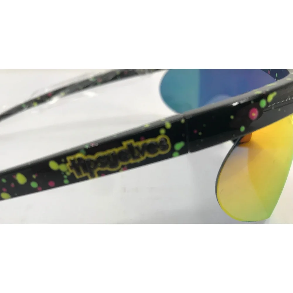 Tipsy Elves Performance Eye Wear Sunglasses‎ Black Neon Splatter Mirror Lens